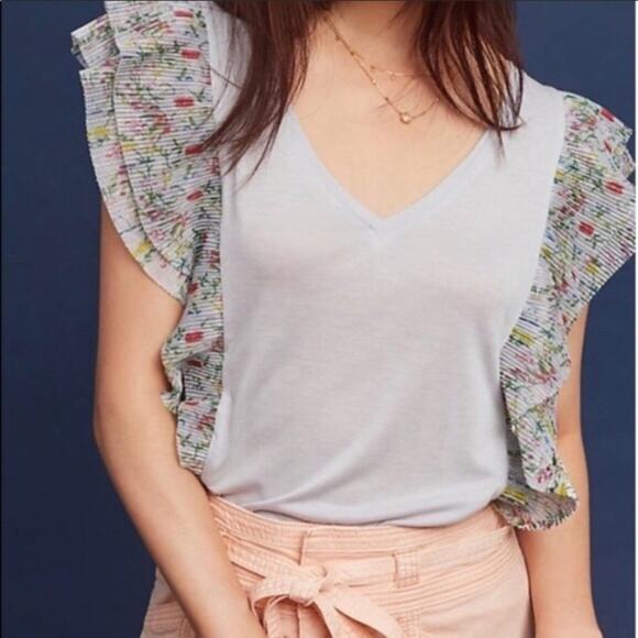 Anthro Vanessa Virginia Indak Gray Floral Top - Picture 2 of 9